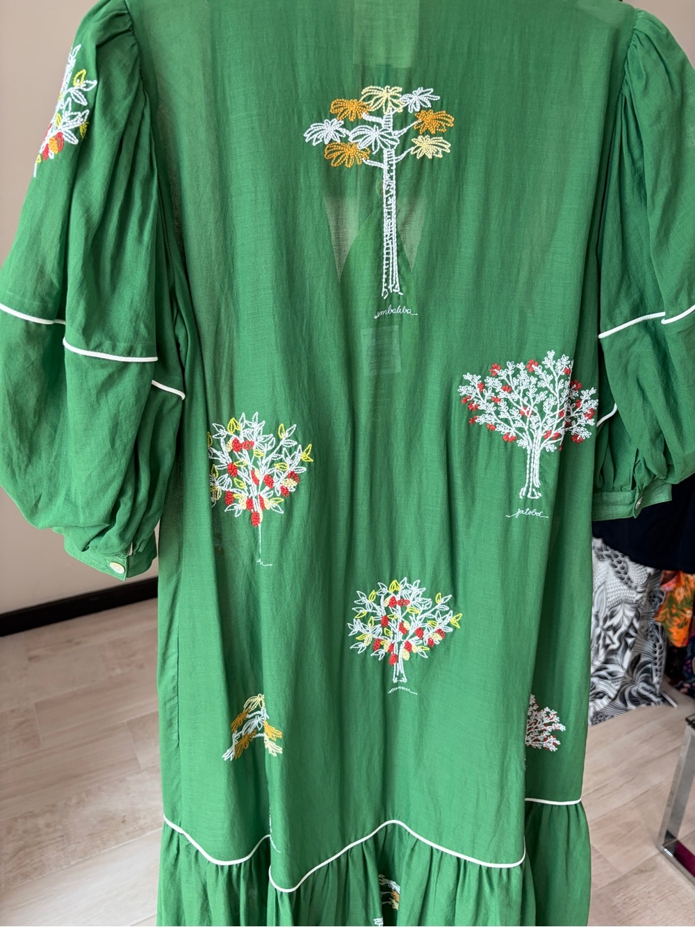 Farm Rio: Green Embroidered Trees Organic
Cotton Midi Dress - Picture 9 of 13